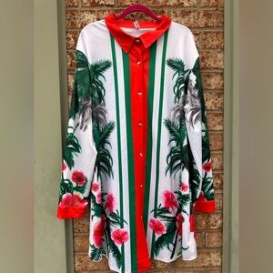 Unique Printed Multicolor Tropical-theme Eye-catching Shirt Plus Size ~ NWT
